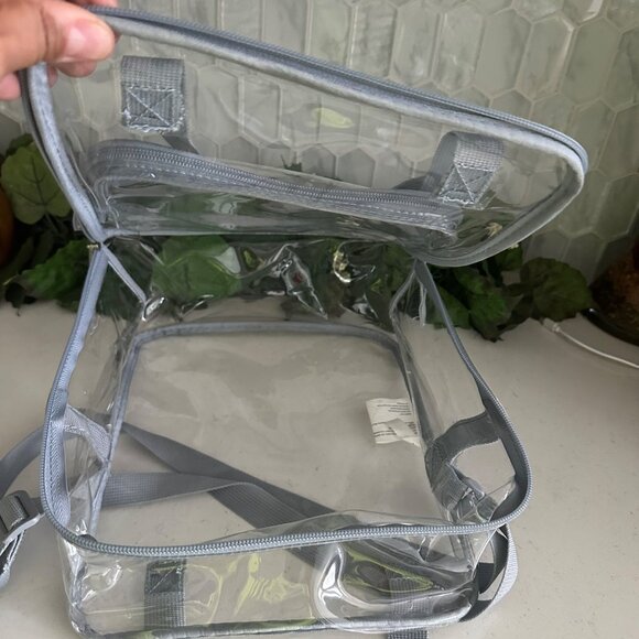 Clear Eastsport PVC Tote Bag With Gray Straps & Front Zipper Pocket - Picture 9 of 11